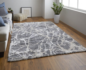 HomeRoots 4' Modern Gray and Ivory Abstract Area Rug – Stain Resistant, Durable, Perfect for High-Traffic Spaces 9' X 12' 514522