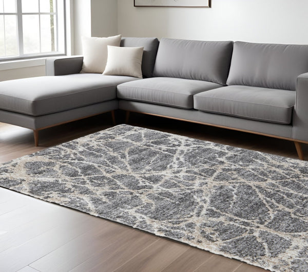 HomeRoots 4' Modern Gray and Ivory Abstract Area Rug – Stain Resistant, Durable, Perfect for High-Traffic Spaces 8' X 10' 514523