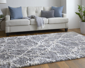 HomeRoots 4' Modern Gray and Ivory Abstract Area Rug – Stain Resistant, Durable, Perfect for High-Traffic Spaces 8' X 10' 514523