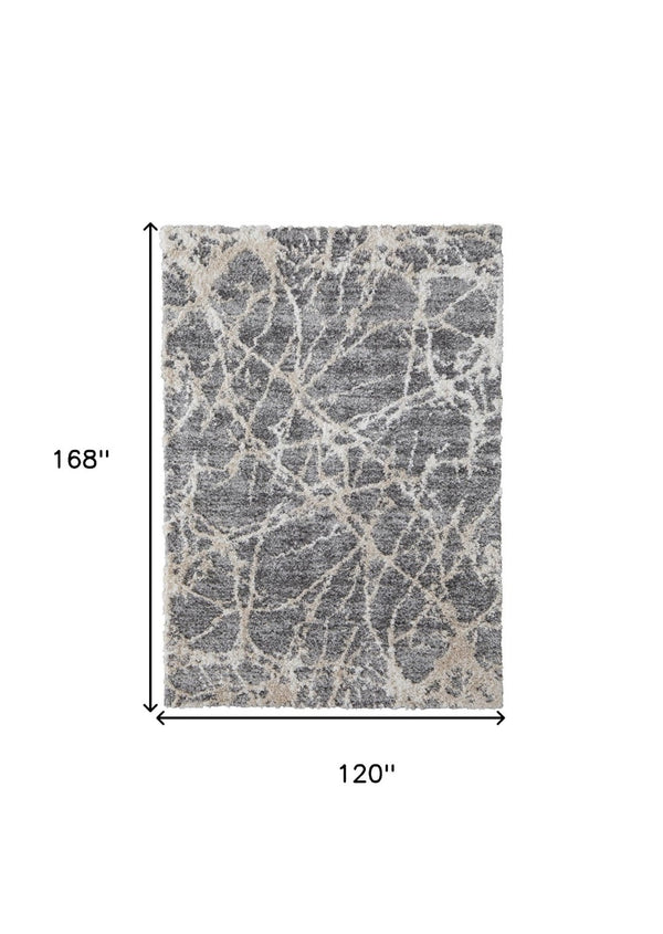 HomeRoots 4' Modern Gray and Ivory Abstract Area Rug – Stain Resistant, Durable, Perfect for High-Traffic Spaces 10' X 14' 514524
