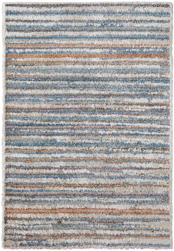 Homeroots 4' X 6' Ivory Blue And Orange Striped Power Loom Stain Resistant Area Rug  Polyester 514527