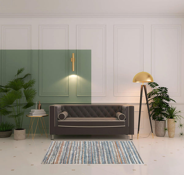 Homeroots 4' X 6' Ivory Blue And Orange Striped Power Loom Stain Resistant Area Rug  Polyester 514527