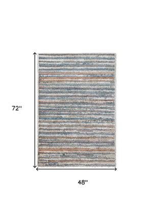 Homeroots 4' X 6' Ivory Blue And Orange Striped Power Loom Stain Resistant Area Rug  Polyester 514527