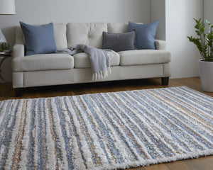 Homeroots 4' X 6' Ivory Blue And Orange Striped Power Loom Stain Resistant Area Rug  Polyester 514527