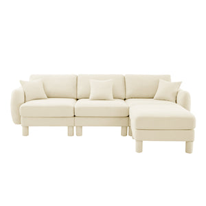 English Elm Boucle Fabric L-Shaped Sectional Sofa – Stylish 3-Seater With Shell Armrests & Removable Ottoman, Beige W3041S00277