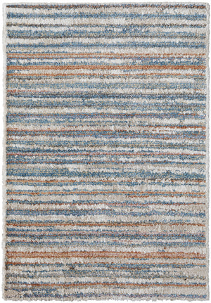 Homeroots 5' X 8' Ivory Blue And Orange Striped Power Loom Stain Resistant Area Rug  Polyester 514528