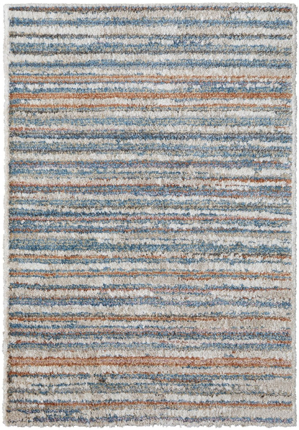 HomeRoots 4' Refresh Your Home with a Stain-Resistant Ivory, Blue & Orange Striped Area Rug - Durable & Stylish 9' X 12' 514529