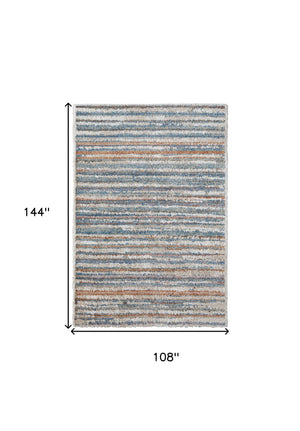 Homeroots 9' X 12' Ivory Blue And Orange Striped Power Loom Stain Resistant Area Rug  Polyester 514529