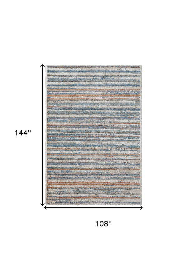 Homeroots 9' X 12' Ivory Blue And Orange Striped Power Loom Stain Resistant Area Rug  Polyester 514529