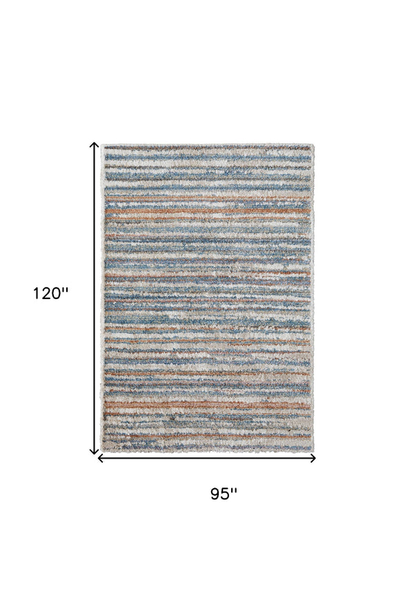 Homeroots 8' X 10' Ivory And Blue Striped Power Loom Area Rug  Polyester 514530