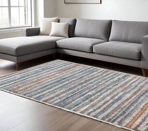 Homeroots 8' X 10' Ivory And Blue Striped Power Loom Area Rug  Polyester 514530