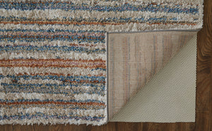 Homeroots 8' X 10' Ivory And Blue Striped Power Loom Area Rug  Polyester 514530