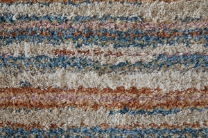 Homeroots 8' Ivory Blue And Orange Striped Power Loom Stain Resistant Runner Rug  Polyester 514532