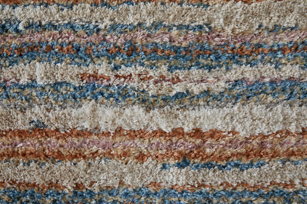 Homeroots 8' Ivory Blue And Orange Striped Power Loom Stain Resistant Runner Rug  Polyester 514532