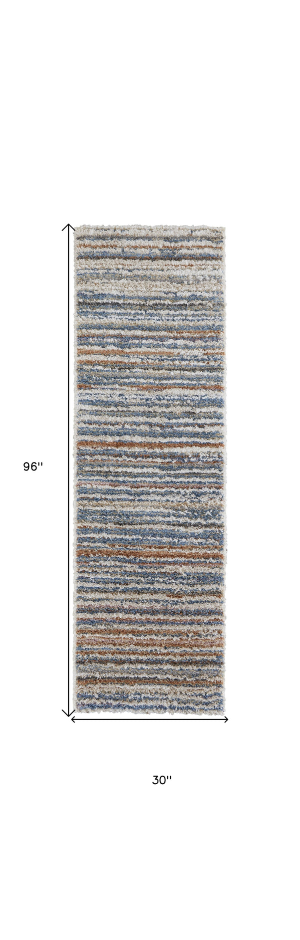 Homeroots 8' Ivory Blue And Orange Striped Power Loom Stain Resistant Runner Rug  Polyester 514532