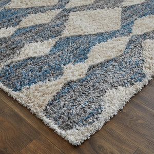 Homeroots 4' X 6' Ivory Gray And Blue Chevron Power Loom Stain Resistant Area Rug Ivory,Gray,Blue Polyester 514534