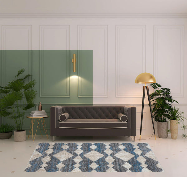 Homeroots 5' X 8' Ivory Gray And Blue Chevron Power Loom Stain Resistant Area Rug Ivory,Gray,Blue Polyester 514535