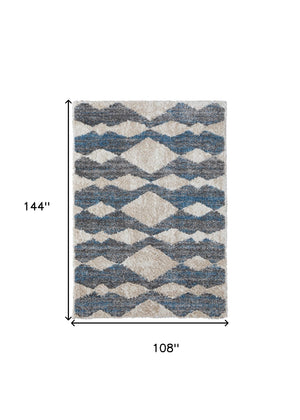 Homeroots 9' X 12' Ivory Gray And Blue Chevron Power Loom Stain Resistant Area Rug Ivory,Gray,Blue Polyester 514536