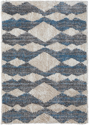 Homeroots 8' X 10' Ivory Gray And Blue Chevron Power Loom Stain Resistant Area Rug Ivory,Gray,Blue Polyester 514537