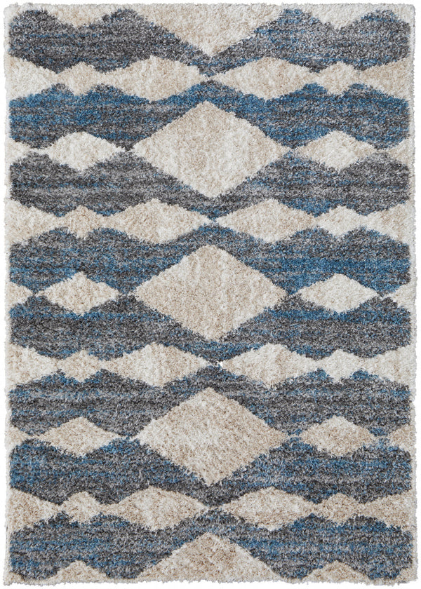 Homeroots 8' X 10' Ivory Gray And Blue Chevron Power Loom Stain Resistant Area Rug Ivory,Gray,Blue Polyester 514537