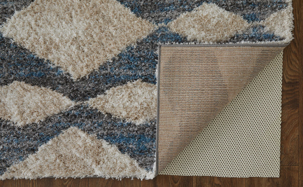 Homeroots 10' X 14' Ivory Gray And Blue Chevron Power Loom Stain Resistant Area Rug Ivory,Gray,Blue Polyester 514538