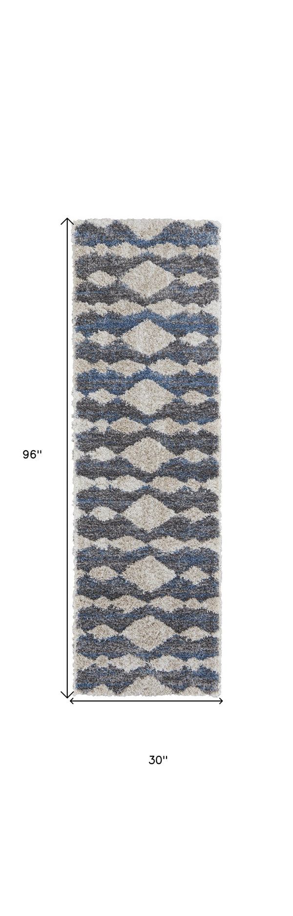 Homeroots 8' Ivory Gray And Blue Chevron Power Loom Stain Resistant Runner Rug Ivory,Gray,Blue Polyester 514539