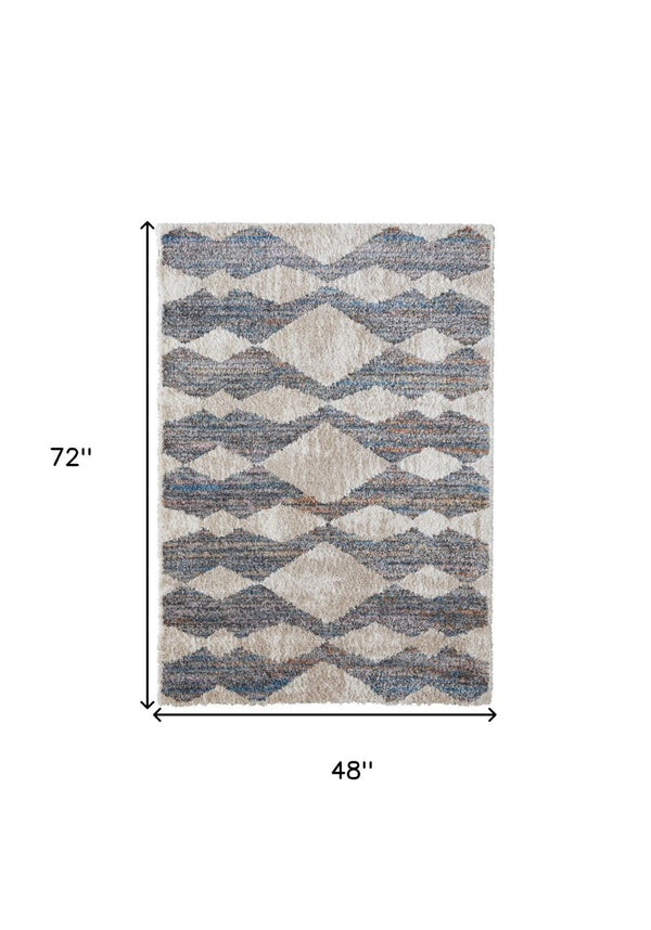 HomeRoots 4' Stylish Ivory Gray and Blue Chevron Area Rug – Durable, Stain Resistant, Perfect for Modern Homes 4' X 6' 514541