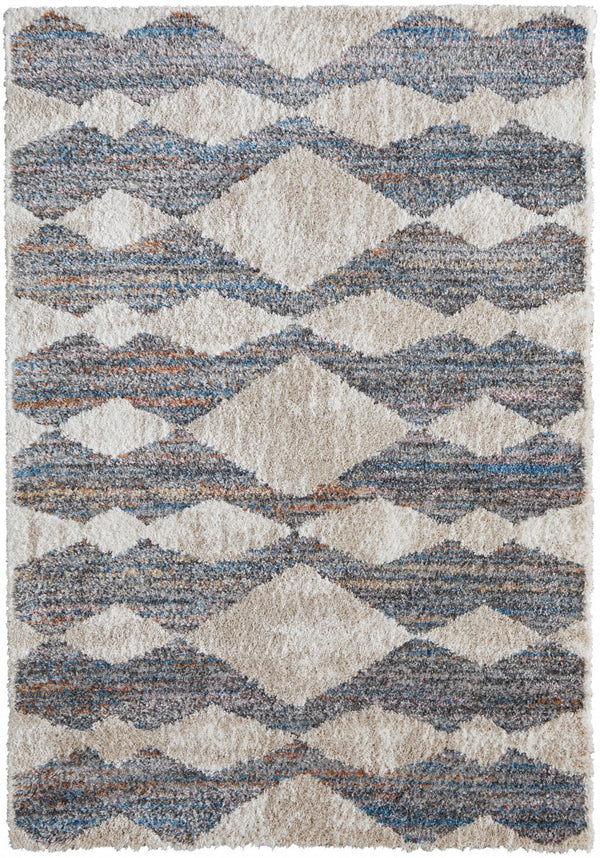 Homeroots 4' X 6' Tan Ivory And Blue Chevron Power Loom Stain Resistant Area Rug Tan,Ivory,Blue Polyester 514541