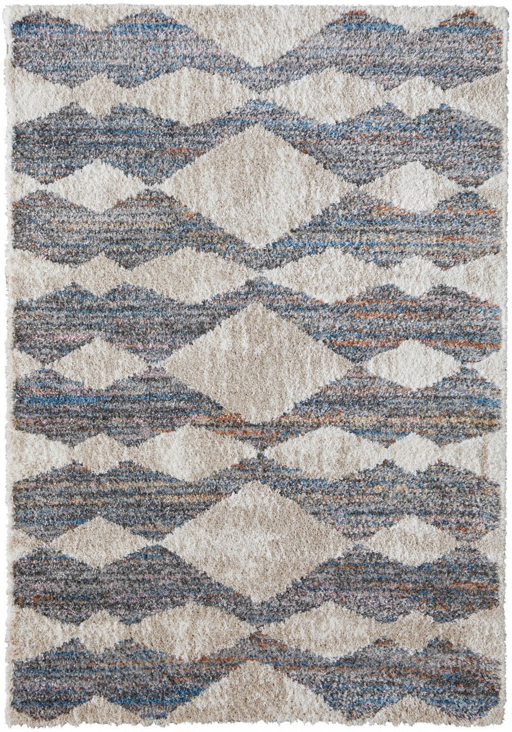 Homeroots 5' X 8' Tan Ivory And Blue Chevron Power Loom Stain Resistant Area Rug Tan,Ivory,Blue Polyester 514542