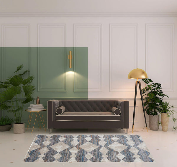 Homeroots 5' X 8' Tan Ivory And Blue Chevron Power Loom Stain Resistant Area Rug Tan,Ivory,Blue Polyester 514542