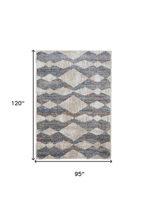 HomeRoots 4' Stylish Ivory Gray and Blue Chevron Area Rug – Durable, Stain Resistant, Perfect for Modern Homes 8' X 10' 514544