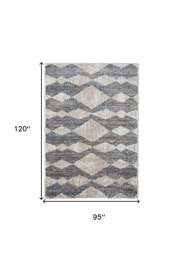 HomeRoots 4' Stylish Ivory Gray and Blue Chevron Area Rug – Durable, Stain Resistant, Perfect for Modern Homes 8' X 10' 514544