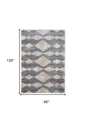 Homeroots 8' X 10' Tan Ivory And Blue Chevron Power Loom Stain Resistant Area Rug Tan,Ivory,Blue Polyester 514544