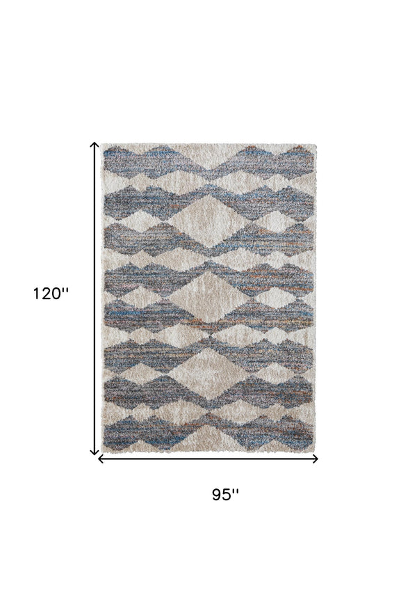 Homeroots 8' X 10' Tan Ivory And Blue Chevron Power Loom Stain Resistant Area Rug Tan,Ivory,Blue Polyester 514544