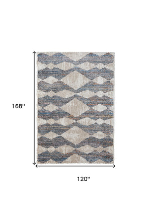 Homeroots 10' X 14' Tan Ivory And Blue Chevron Power Loom Stain Resistant Area Rug Tan,Ivory,Blue Polyester 514545