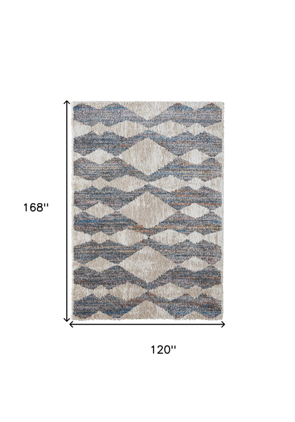 Homeroots 10' X 14' Tan Ivory And Blue Chevron Power Loom Stain Resistant Area Rug Tan,Ivory,Blue Polyester 514545
