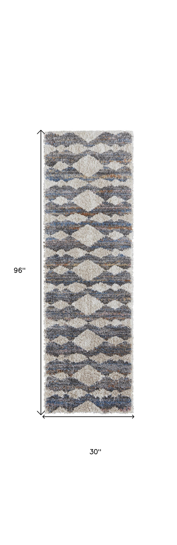 Homeroots 8' Tan Ivory And Blue Chevron Power Loom Stain Resistant Runner Rug Tan,Ivory,Blue Polyester 514546