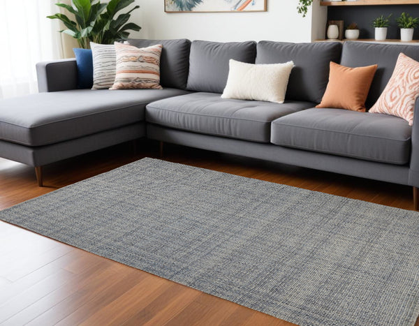 Homeroots 10' X 14' Tan And Blue Hand Woven Area Rug Gray,Ivory,Blue Polyester 514551