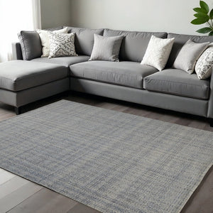 HomeRoots 5' Hand-Woven Area Rug in Gray, Ivory & Blue - Timeless Artistry for Elegant Living Spaces 10' X 14' 514551