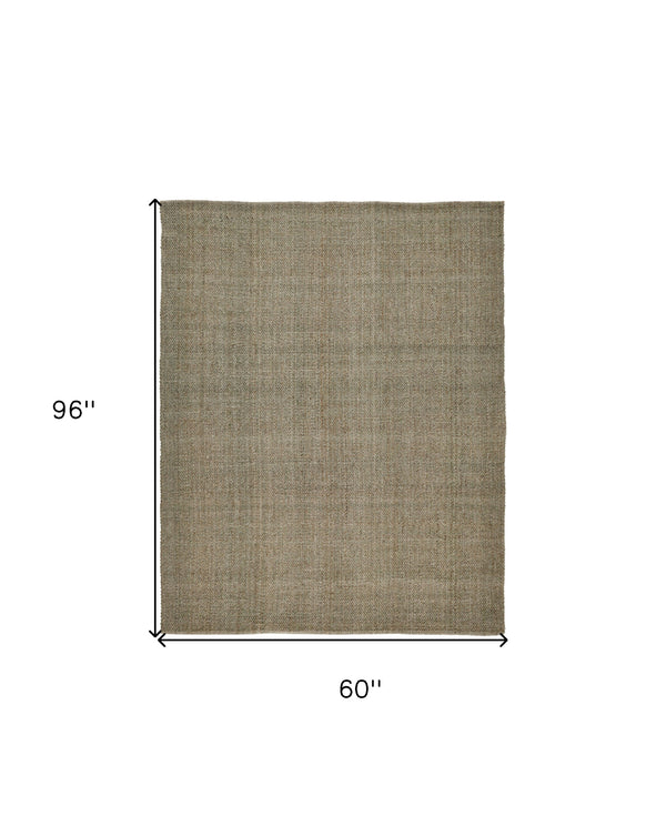 Homeroots 5' X 8' Green And Tan Hand Woven Area Rug Green,Tan Polyester 514560