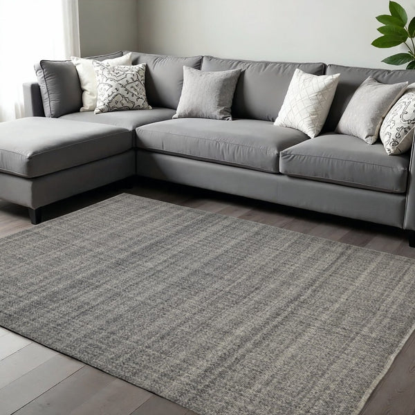 HomeRoots 5' Hand-Woven Area Rug in Gray, Ivory & Blue - Timeless Artistry for Elegant Living Spaces 10' X 14' 514569