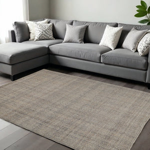 HomeRoots 5' Hand-Woven Area Rug in Gray, Ivory & Blue - Timeless Artistry for Elegant Living Spaces 8' X 10' 514573