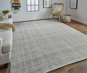 HomeRoots 5' Hand-Woven Area Rug in Gray, Ivory & Blue - Timeless Artistry for Elegant Living Spaces 8' X 10' 514573