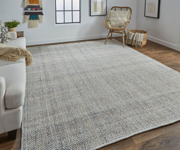 HomeRoots 5' Hand-Woven Area Rug in Gray, Ivory & Blue - Timeless Artistry for Elegant Living Spaces 8' X 10' 514573