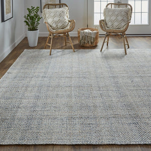 HomeRoots 5' Hand-Woven Area Rug in Gray, Ivory & Blue - Timeless Artistry for Elegant Living Spaces 9' X 12' 514574