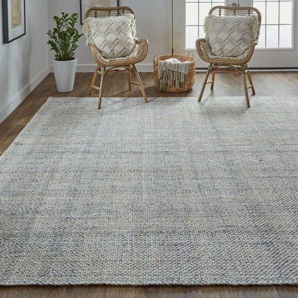 HomeRoots 5' Hand-Woven Area Rug in Gray, Ivory & Blue - Timeless Artistry for Elegant Living Spaces 9' X 12' 514574