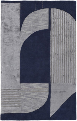 HomeRoots 4' Blue and Silver Geometric Wool Area Rug - Hand-Tufted, Modern Design for Cozy Living Spaces 5' X 8' 514591