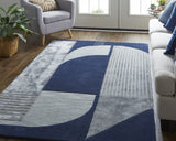 Homeroots 5' X 8' Blue And Silver Wool Geometric Tufted Handmade Area Rug  Wool 514591