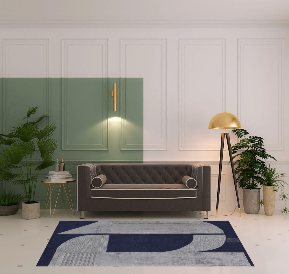 HomeRoots 4' Blue and Silver Geometric Wool Area Rug - Hand-Tufted, Modern Design for Cozy Living Spaces 5' X 8' 514591