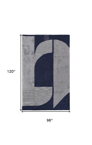 HomeRoots 4' Blue and Silver Geometric Wool Area Rug - Hand-Tufted, Modern Design for Cozy Living Spaces 8' X 10' 514592